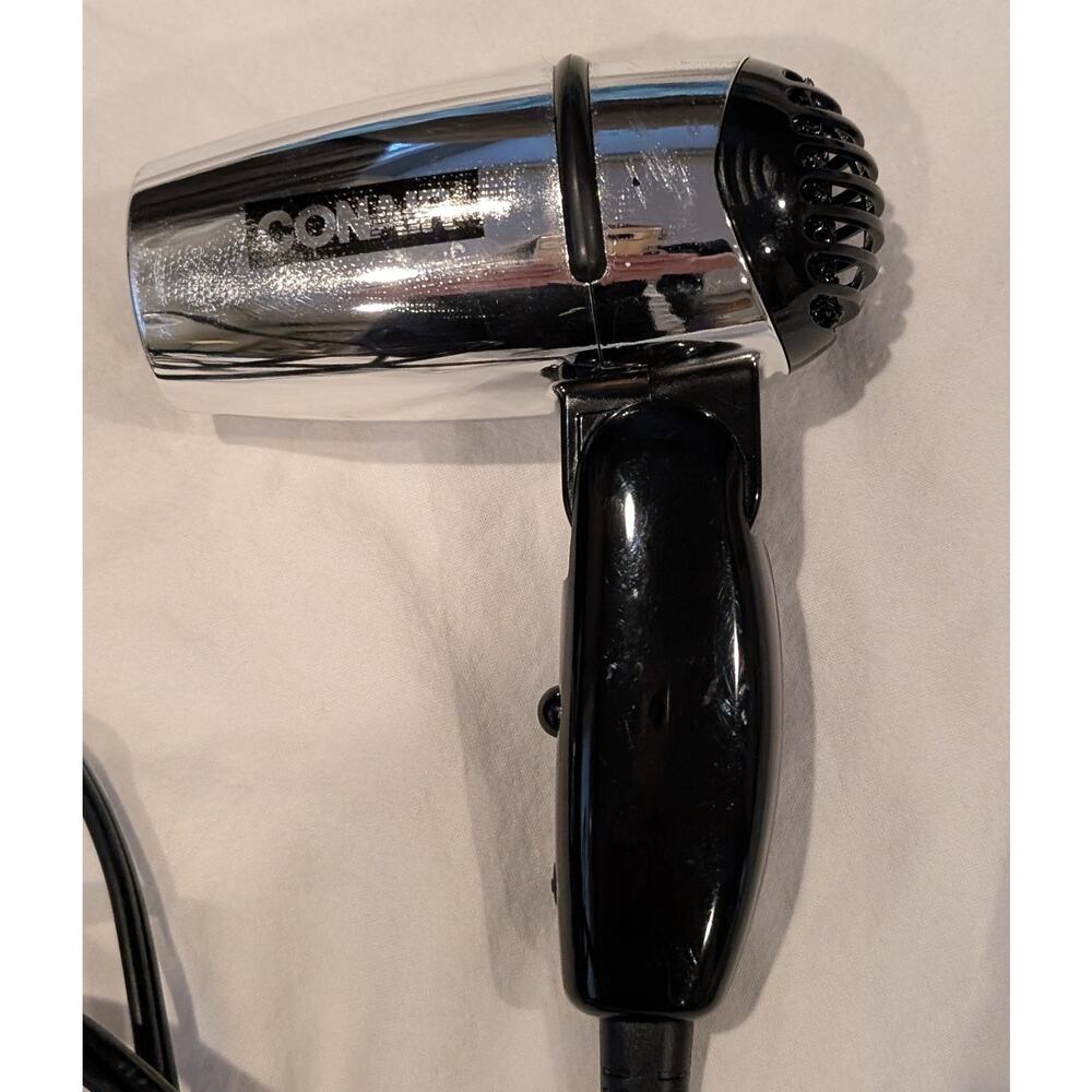 Conair 2 Speed Travel Blow Dryer Chrome Black Long Cord Black Carrying Case